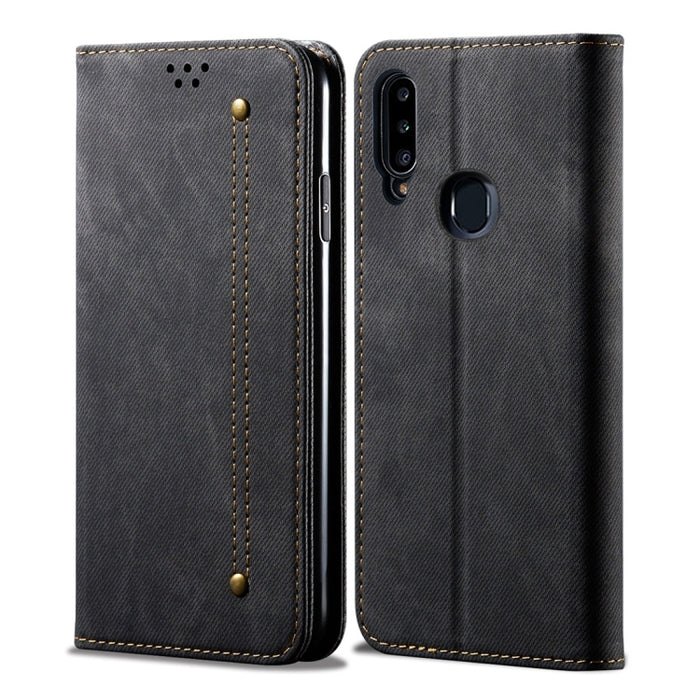 Estuche de cuero con tapa horizontal de estilo casual de textura de mezclilla con soporte y ranuras para tarjetas y billetera, For Galaxy A70, For Galaxy M30s, For Galaxy A10s, For Galaxy A20 / A30, For Galaxy A20s, For Galaxy A50s / A50 / A30s        ...