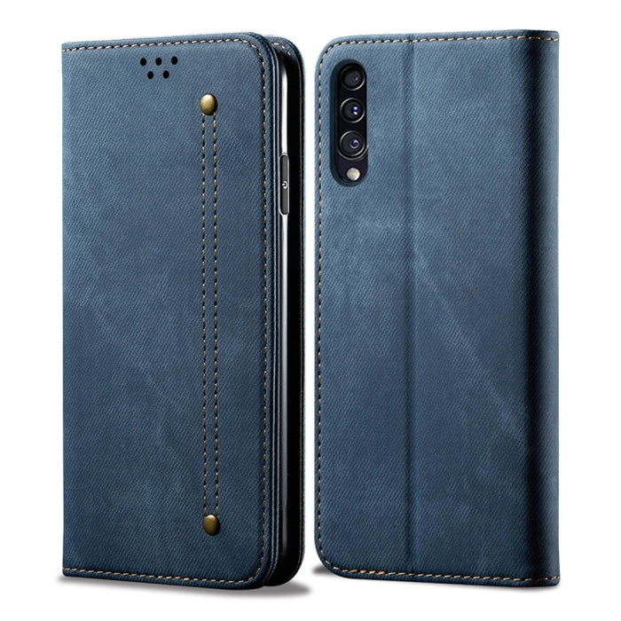 Estuche de cuero con tapa horizontal de estilo casual de textura de mezclilla con soporte y ranuras para tarjetas y billetera, For Galaxy A70, For Galaxy M30s, For Galaxy A10s, For Galaxy A20 / A30, For Galaxy A20s, For Galaxy A50s / A50 / A30s        ...