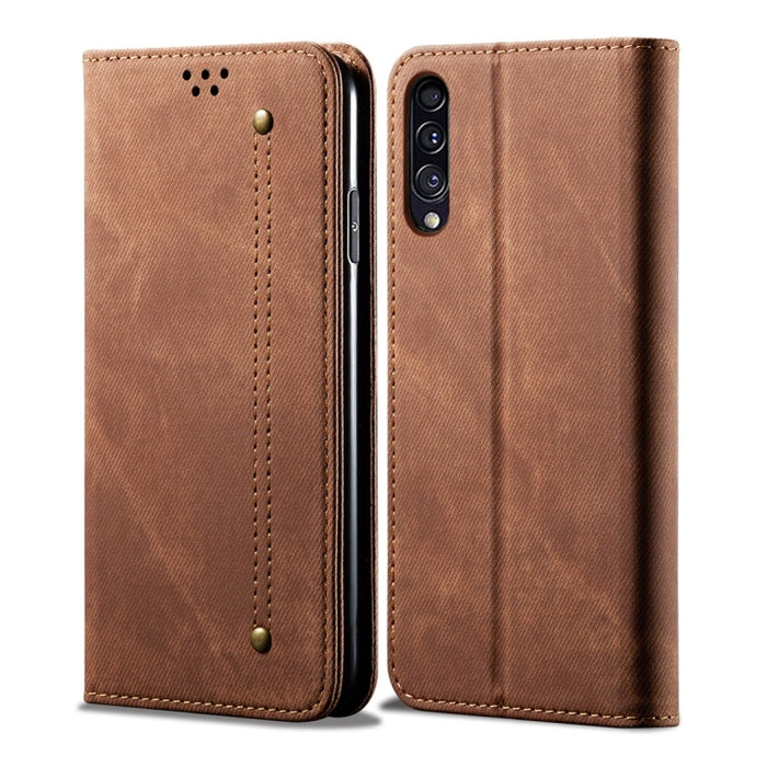 Estuche de cuero con tapa horizontal de estilo casual de textura de mezclilla con soporte y ranuras para tarjetas y billetera, For Galaxy A70, For Galaxy M30s, For Galaxy A10s, For Galaxy A20 / A30, For Galaxy A20s, For Galaxy A50s / A50 / A30s        ...