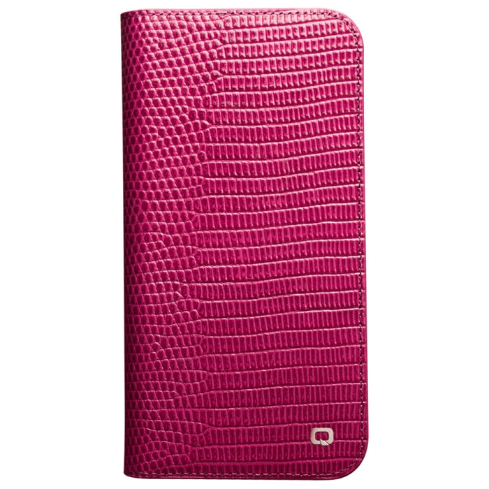 QIALINO Estuche de cuero con tapa horizontal con textura de cocodrilo pequeño con soporte y ranuras para tarjetas y billetera