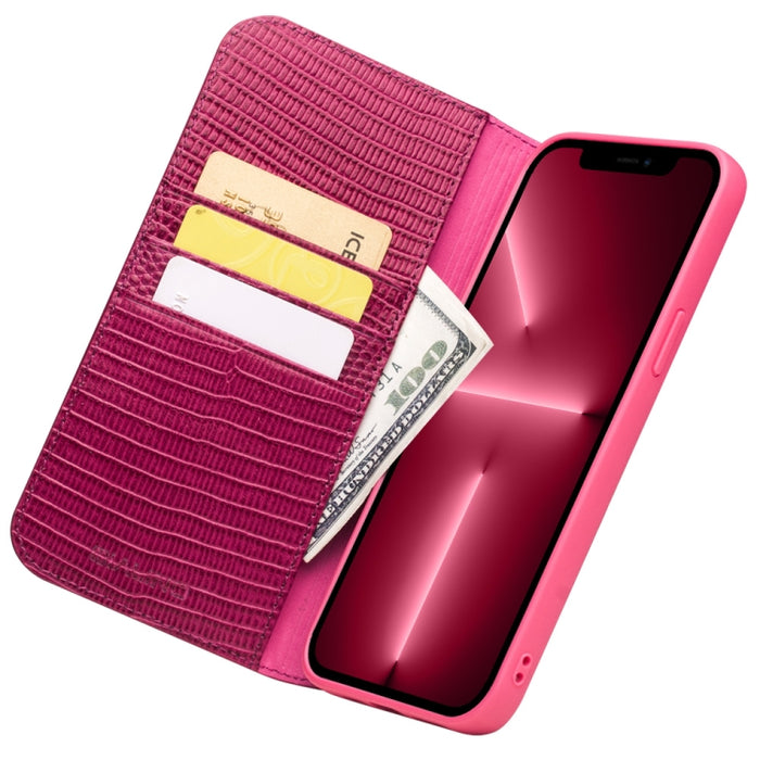 QIALINO Estuche de cuero con tapa horizontal con textura de cocodrilo pequeño con soporte y ranuras para tarjetas y billetera