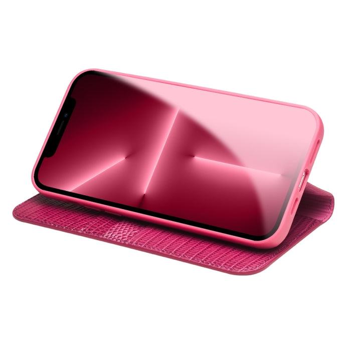 QIALINO Estuche de cuero con tapa horizontal con textura de cocodrilo pequeño con soporte y ranuras para tarjetas y billetera