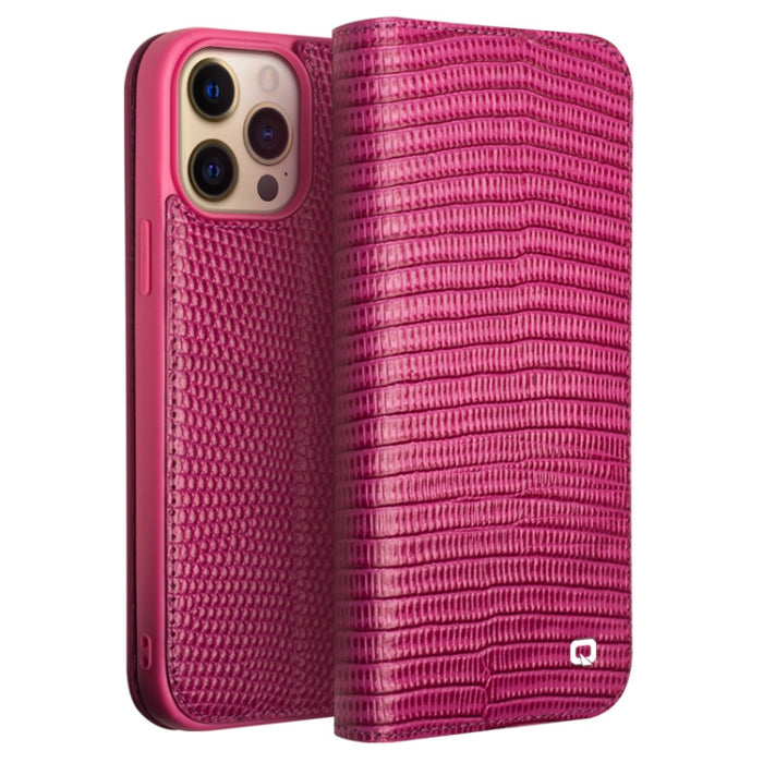 QIALINO Estuche de cuero con tapa horizontal con textura de cocodrilo pequeño con soporte y ranuras para tarjetas y billetera
