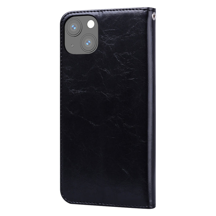 Estuche de cuero con tapa horizontal con textura de cera de aceite de estilo comercial con soporte y ranuras para tarjetas y billetera