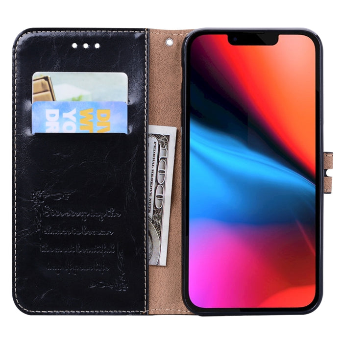 Estuche de cuero con tapa horizontal con textura de cera de aceite de estilo comercial con soporte y ranuras para tarjetas y billetera