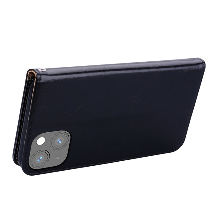 Estuche de cuero con tapa horizontal con textura de cera de aceite de estilo comercial con soporte y ranuras para tarjetas y billetera