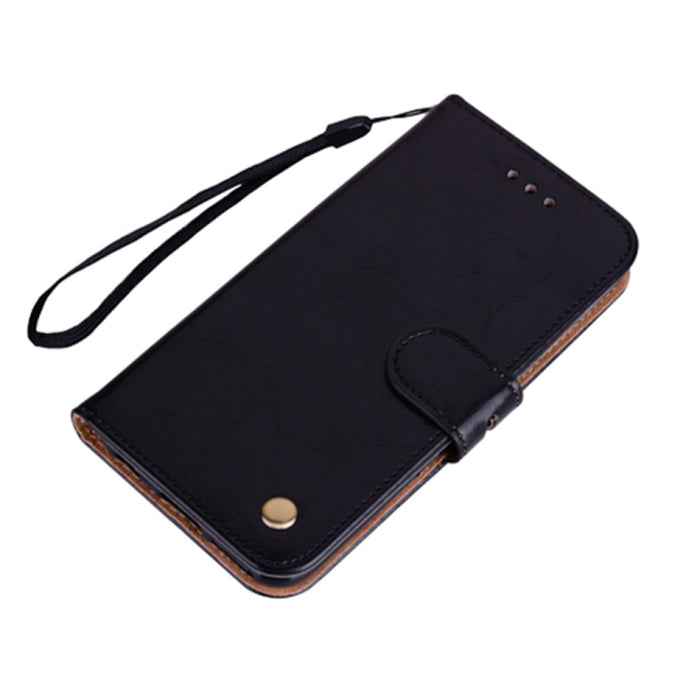 Estuche de cuero con tapa horizontal con textura de cera de aceite de estilo comercial con soporte y ranuras para tarjetas y billetera