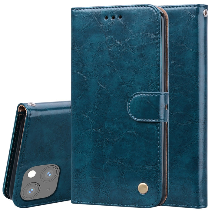 Estuche de cuero con tapa horizontal con textura de cera de aceite de estilo comercial con soporte y ranuras para tarjetas y billetera