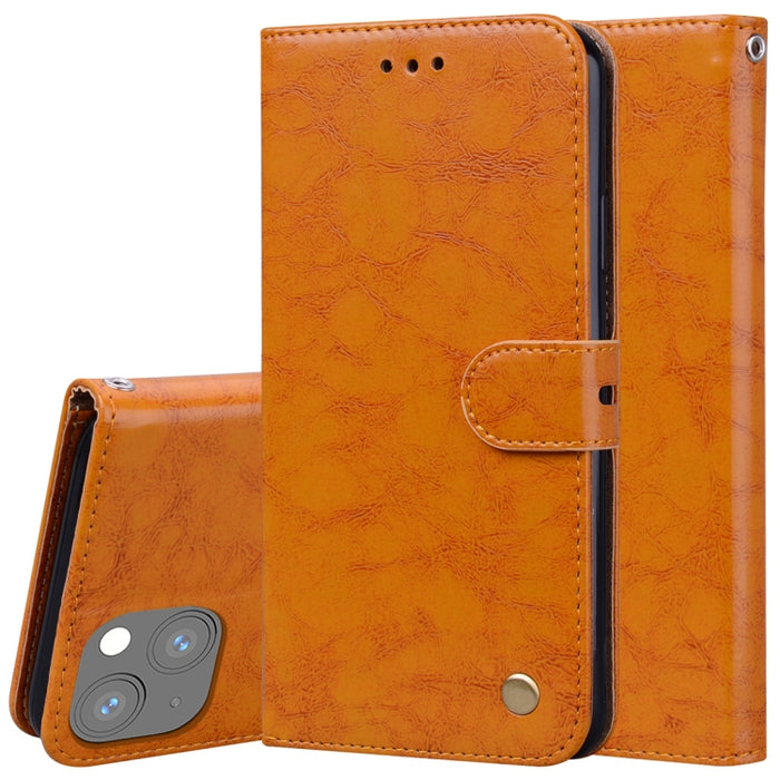Estuche de cuero con tapa horizontal con textura de cera de aceite de estilo comercial con soporte y ranuras para tarjetas y billetera
