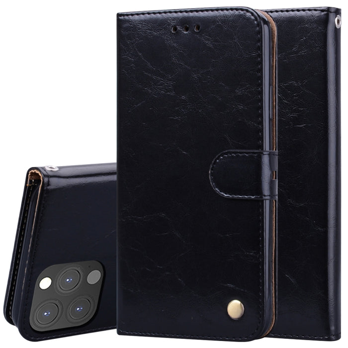 Estuche de cuero con tapa horizontal con textura de cera de aceite de estilo comercial con soporte y ranuras para tarjetas y billetera