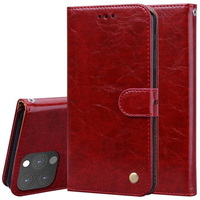 Estuche de cuero con tapa horizontal con textura de cera de aceite de estilo comercial con soporte y ranuras para tarjetas y billetera