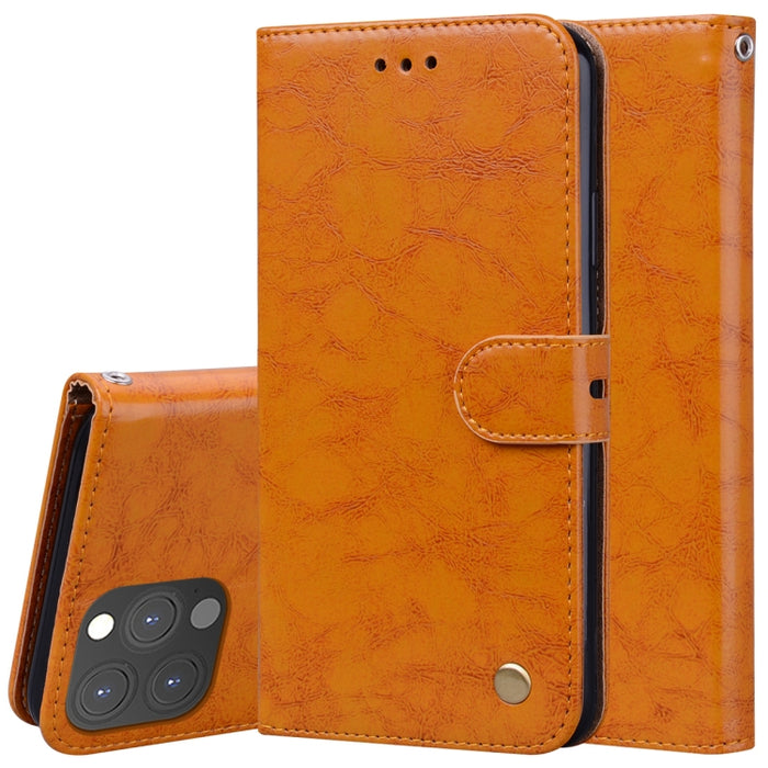 Estuche de cuero con tapa horizontal con textura de cera de aceite de estilo comercial con soporte y ranuras para tarjetas y billetera
