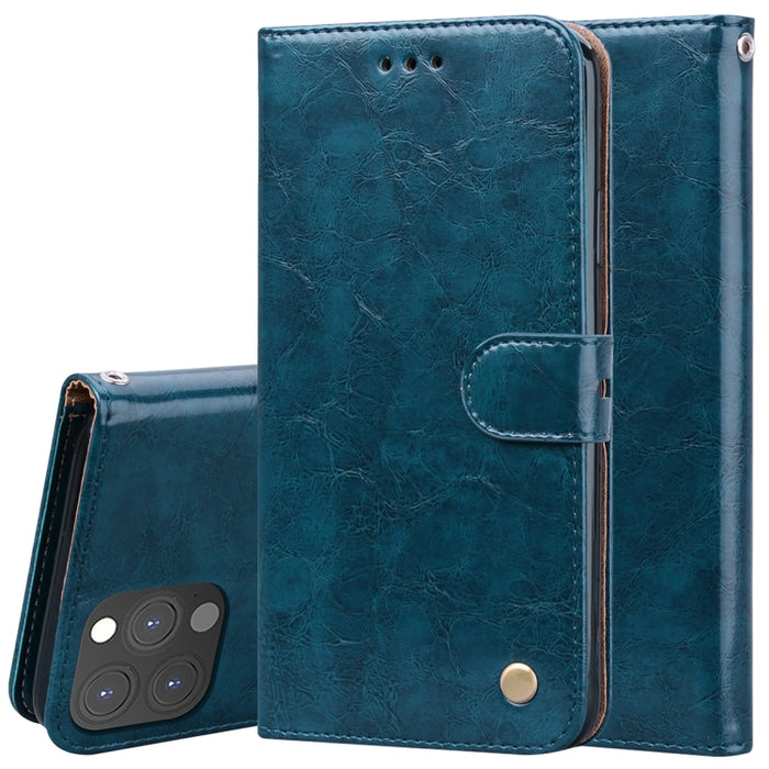 Estuche de cuero con tapa horizontal con textura de cera de aceite de estilo comercial con soporte y ranuras para tarjetas y billetera