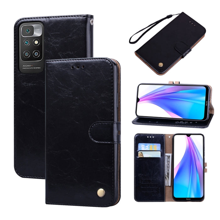 Estuche de cuero con tapa horizontal con textura de cera de aceite de estilo comercial con soporte y ranuras para tarjetas y billetera