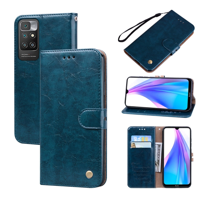 Estuche de cuero con tapa horizontal con textura de cera de aceite de estilo comercial con soporte y ranuras para tarjetas y billetera