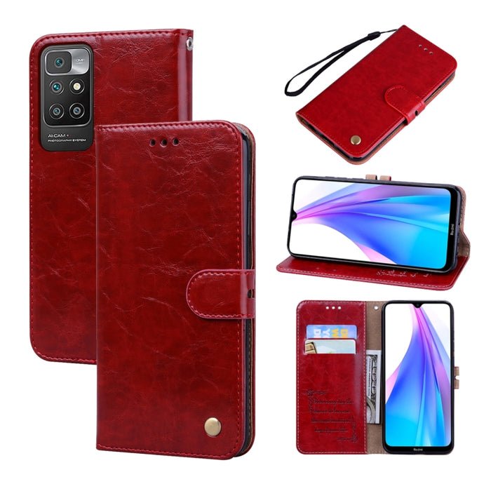 Estuche de cuero con tapa horizontal con textura de cera de aceite de estilo comercial con soporte y ranuras para tarjetas y billetera