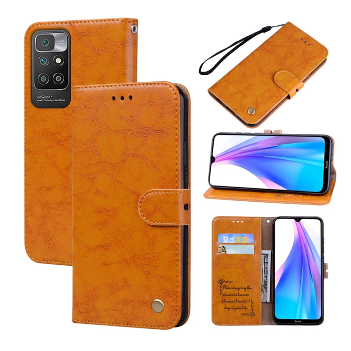 Estuche de cuero con tapa horizontal con textura de cera de aceite de estilo comercial con soporte y ranuras para tarjetas y billetera