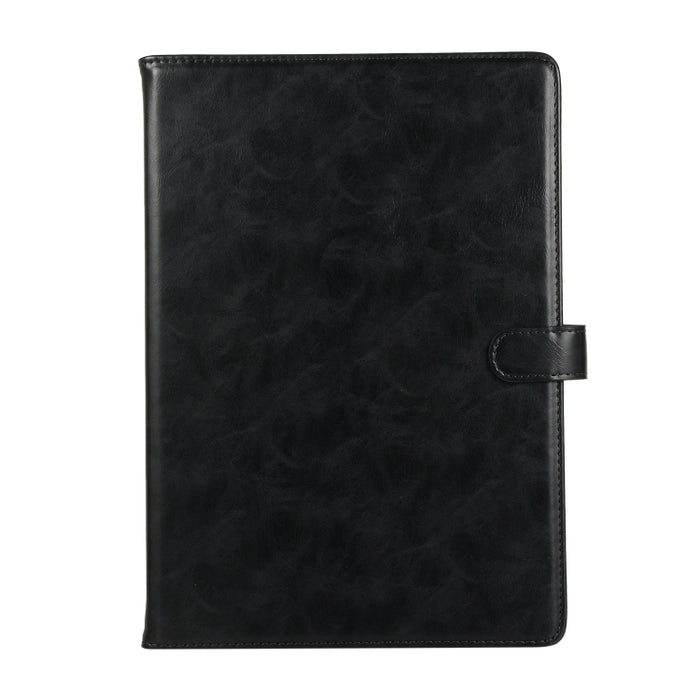 Estuche de cuero con tapa horizontal con textura de caballo loco con hebilla y soporte y ranuras para tarjetas y billetera y marco de fotos