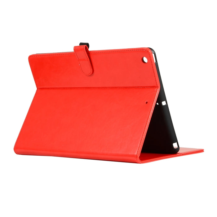 Estuche de cuero con tapa horizontal con textura de caballo loco con hebilla y soporte y ranuras para tarjetas y billetera y marco de fotos