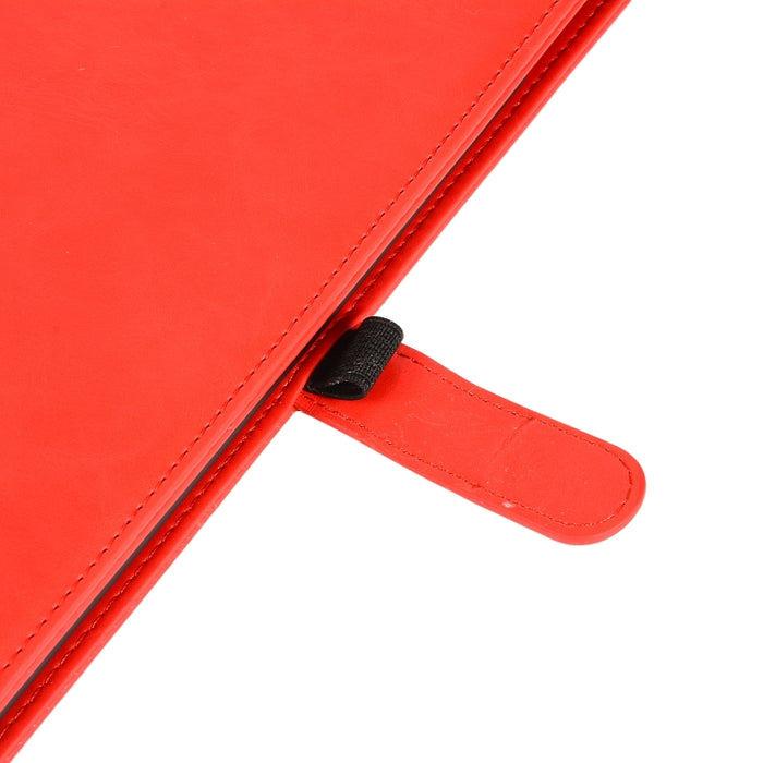 Estuche de cuero con tapa horizontal con textura de caballo loco con hebilla y soporte y ranuras para tarjetas y billetera y marco de fotos