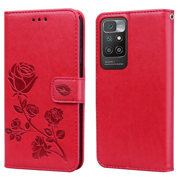 Estuche de cuero de PU con tapa horizontal en relieve rosa con soporte y ranuras para tarjetas y billetera, For Xiaomi Redmi 10
