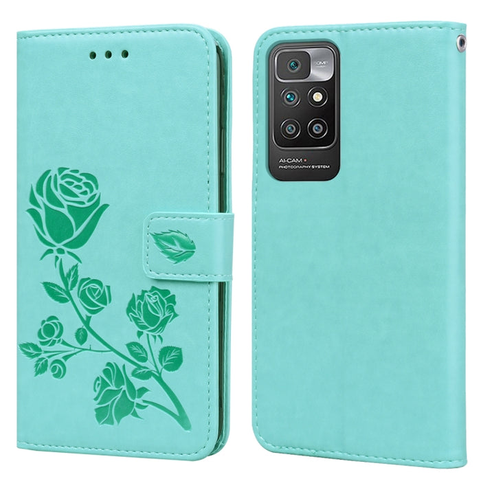 Estuche de cuero de PU con tapa horizontal en relieve rosa con soporte y ranuras para tarjetas y billetera, For Xiaomi Redmi 10