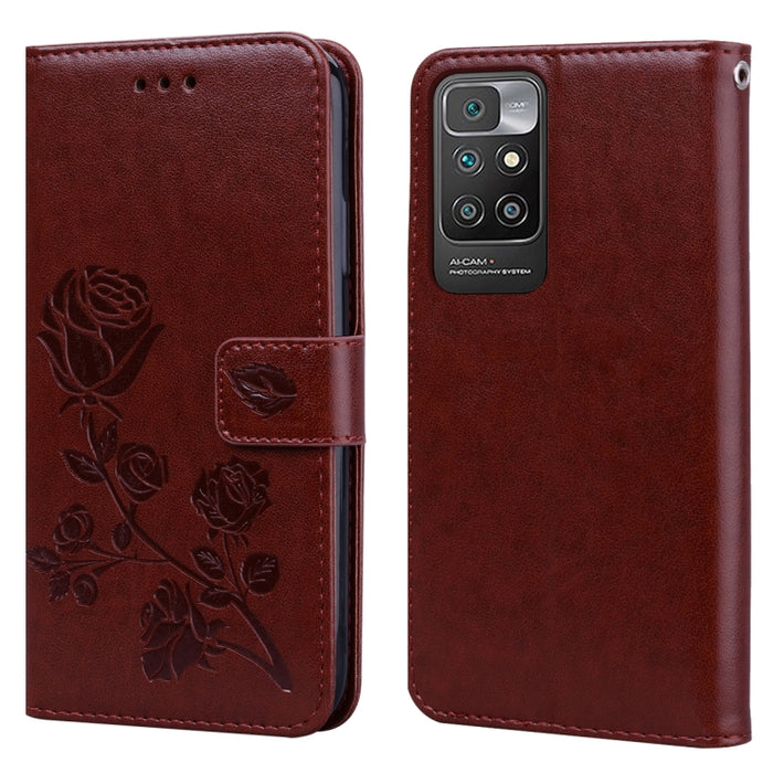 Estuche de cuero de PU con tapa horizontal en relieve rosa con soporte y ranuras para tarjetas y billetera, For Xiaomi Redmi 10