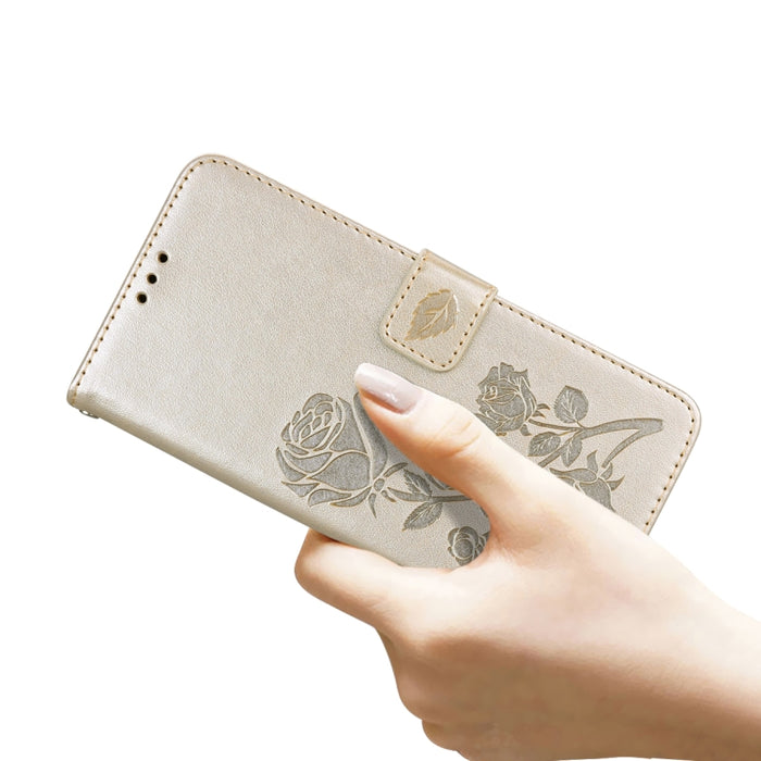 Estuche de cuero de PU con tapa horizontal en relieve rosa con soporte y ranuras para tarjetas y billetera