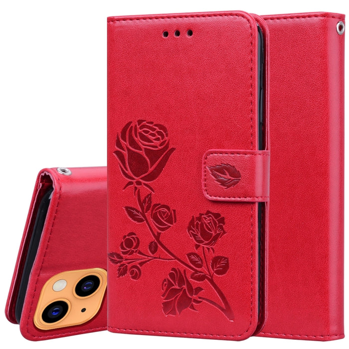 Estuche de cuero de PU con tapa horizontal en relieve rosa con soporte y ranuras para tarjetas y billetera