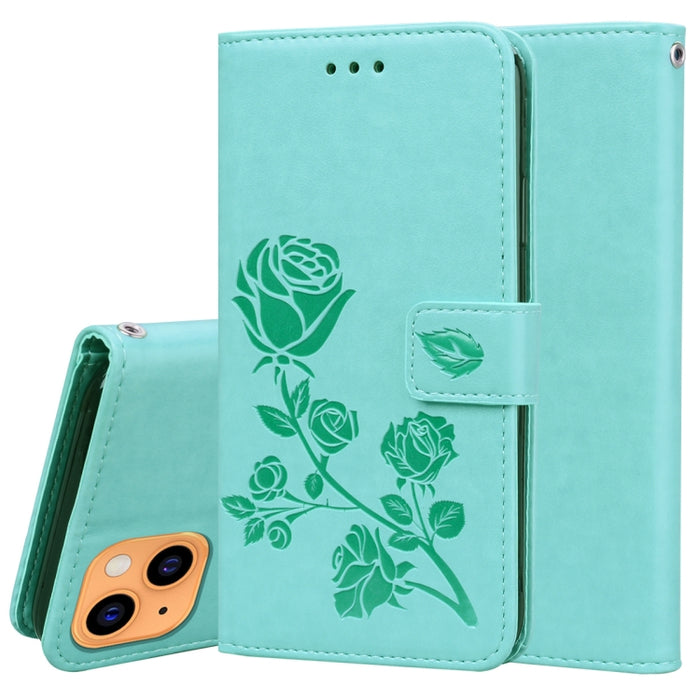 Estuche de cuero de PU con tapa horizontal en relieve rosa con soporte y ranuras para tarjetas y billetera