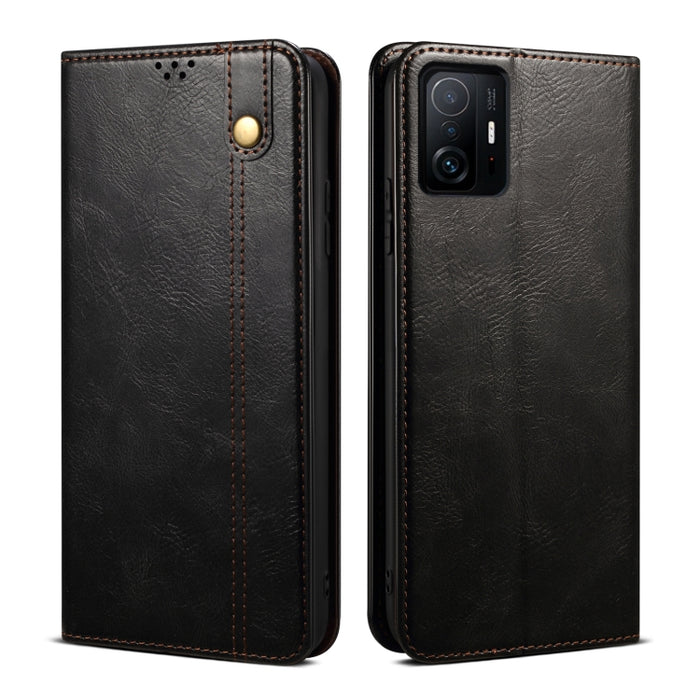 Estuche de cuero con tapa horizontal con textura de caballo loco de cera simple con ranuras para tarjetas y soporte y billetera, For Xiaomi 11T Pro
