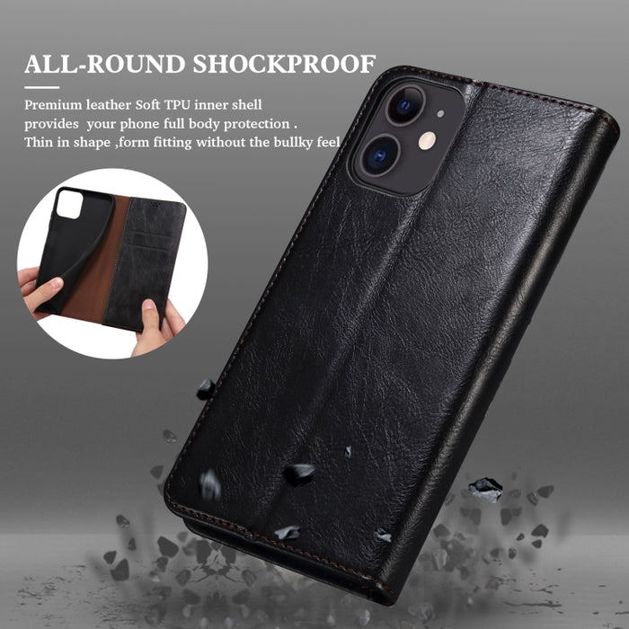 Estuche de cuero con tapa horizontal con textura de caballo loco de cera simple con ranuras para tarjetas y soporte y billetera, For Xiaomi 11T Pro
