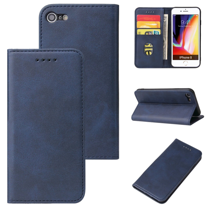 Estuche de cuero con tapa horizontal magnética con textura de becerro con soporte y ranuras para tarjetas y billetera, For iPhone 11 Pro, For iPhone SE 2022 / SE 2020 / 8 / 7, For iPhone 11