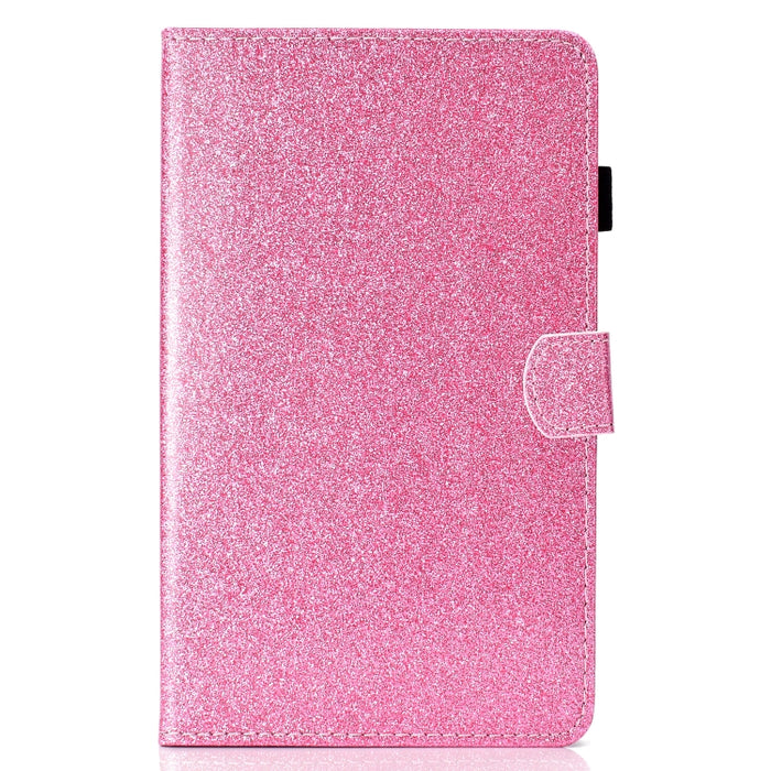 Estuche de cuero con tapa horizontal con polvo de brillo brillante con soporte y ranura para tarjeta y función de suspensión / activación