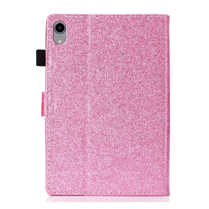 Estuche de cuero con tapa horizontal con polvo de brillo brillante con soporte y ranura para tarjeta y función de suspensión / activación