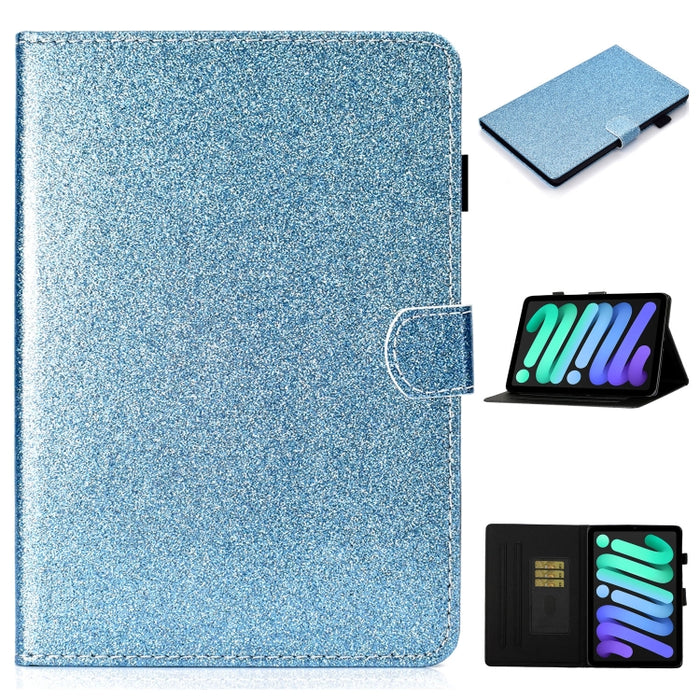 Estuche de cuero con tapa horizontal con polvo de brillo brillante con soporte y ranura para tarjeta y función de suspensión / activación