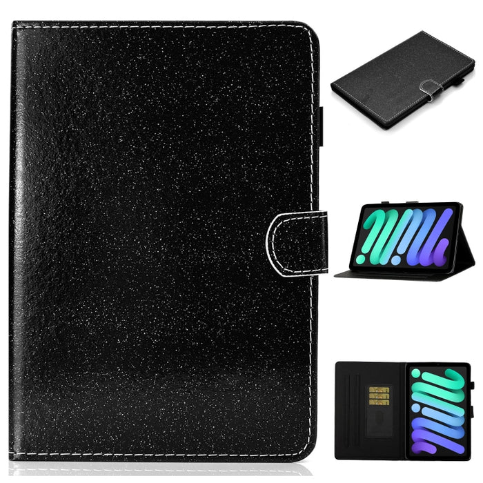Estuche de cuero con tapa horizontal con polvo de brillo brillante con soporte y ranura para tarjeta y función de suspensión / activación