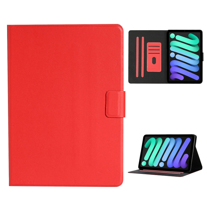 Estuche de cuero con tapa horizontal de color puro con ranuras para tarjetas y soporte y función de suspensión / activación