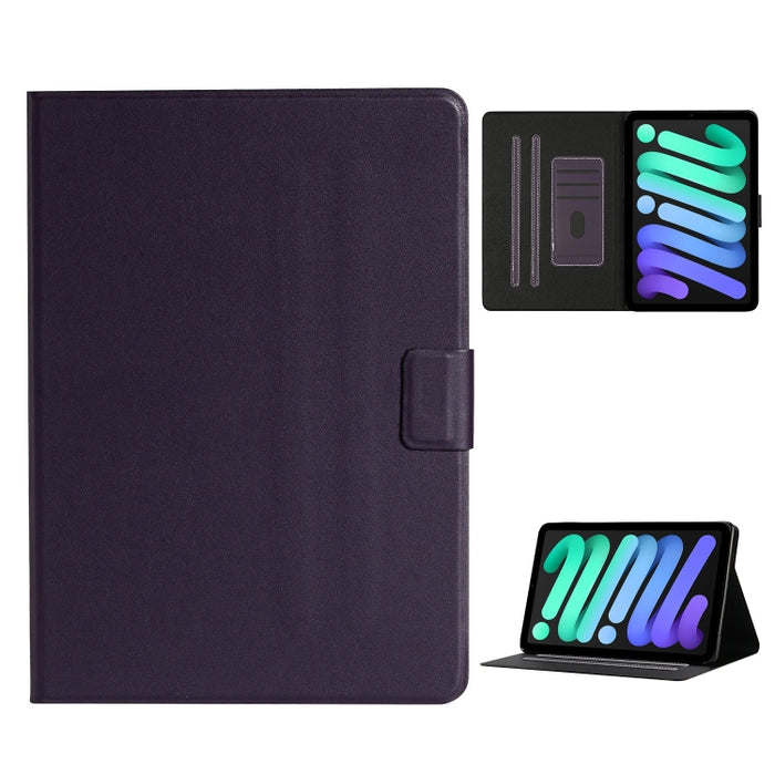 Estuche de cuero con tapa horizontal de color puro con ranuras para tarjetas y soporte y función de suspensión / activación