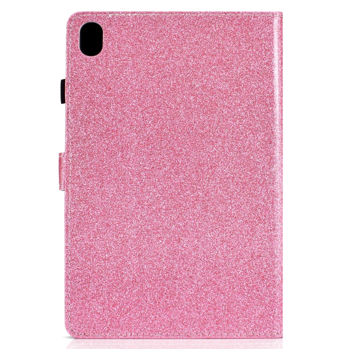 Estuche de cuero con tapa horizontal en polvo con purpurina barnizada con soporte y ranura para tarjeta
