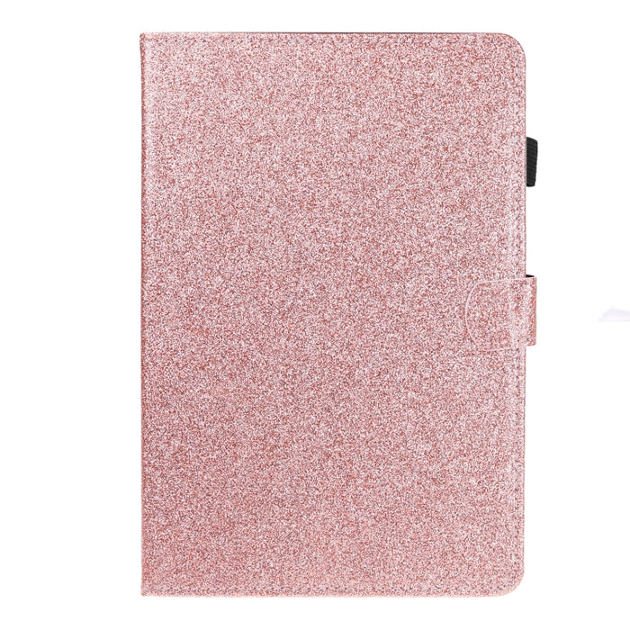 Estuche de cuero con tapa horizontal en polvo con purpurina barnizada con soporte y ranura para tarjeta