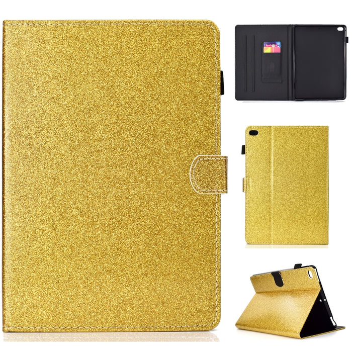 Estuche de cuero con tapa horizontal en polvo con purpurina barnizada con soporte y ranura para tarjeta