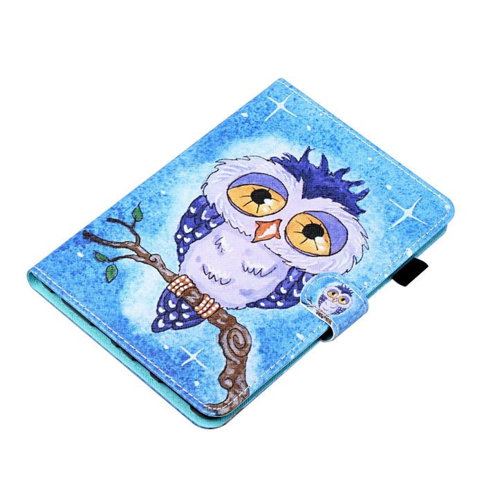 Estuche de cuero con tapa horizontal con costuras de dibujo a color con soporte y ranura para tarjeta y función de suspensión / activación
