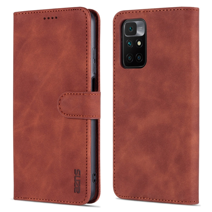 AZNS Skin Feel Calf Texture Funda de cuero con tapa horizontal con ranuras para tarjetas y soporte y billetera, For Xiaomi Redmi 10