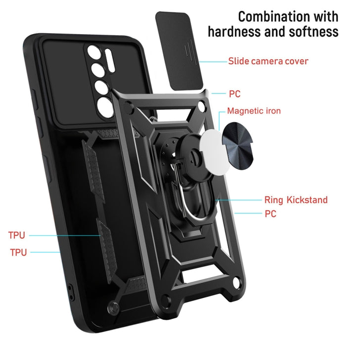 Diseño de cubierta de cámara deslizante Funda protectora de TPU + PC, For Xiaomi Redmi 9, For Xiaomi Redmi 9A, For Xiaomi Redmi Note 9S, For Xiaomi Redmi Note 10 5G