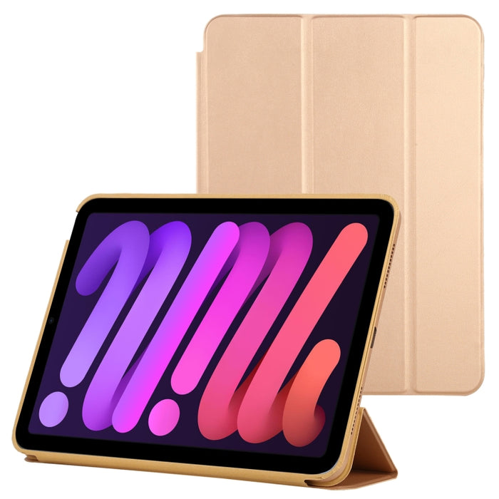 Estuche de cuero inteligente con tapa horizontal de 3 pliegues con función de suspensión / activación y soporte