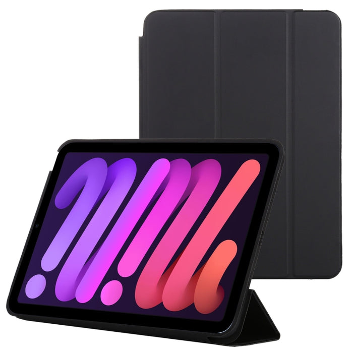 Estuche de cuero inteligente con tapa horizontal de 3 pliegues con función de suspensión / activación y soporte