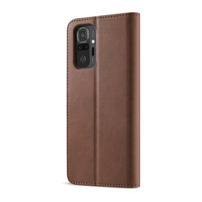 LC.IMEEKE Estuche de cuero con tapa horizontal con textura de becerro con soporte y ranuras para tarjetas y billetera, For Xiaomi Redmi 10