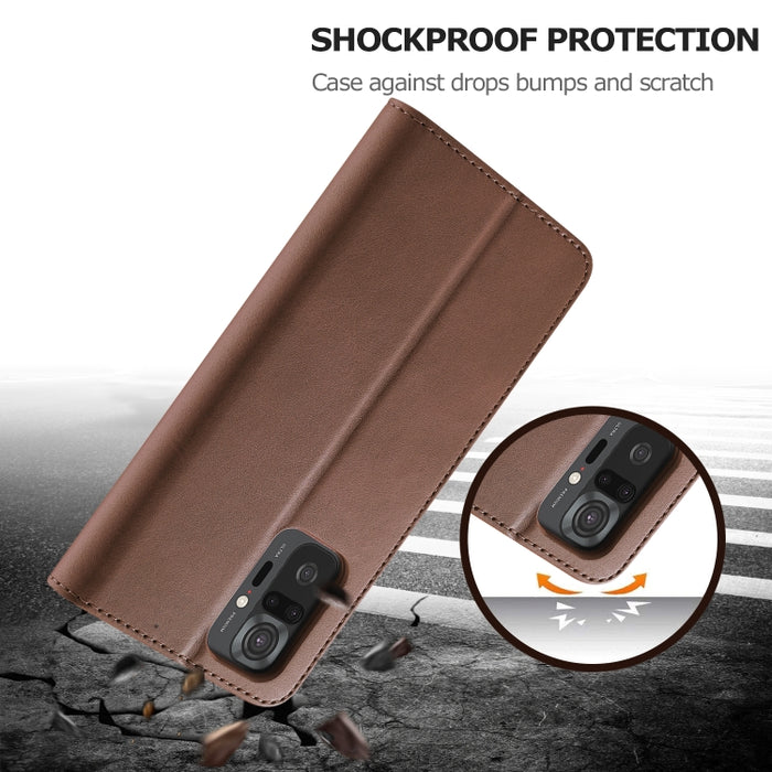 LC.IMEEKE Estuche de cuero con tapa horizontal con textura de becerro con soporte y ranuras para tarjetas y billetera, For Xiaomi Redmi 10