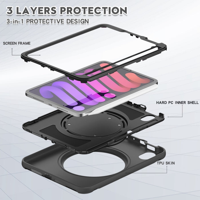 Estuche protector de TPU + PC a prueba de golpes con rotación de 360 grados Mango plegable Soporte de agarre Ranura para bolígrafo